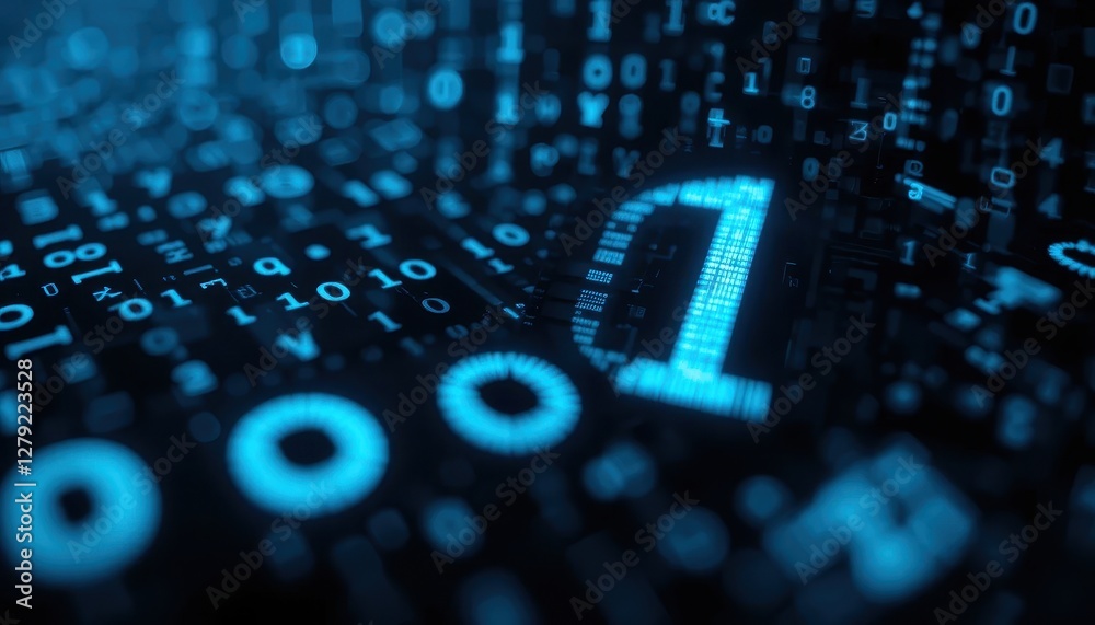 Poster blue digital binary code visual abstract background for technology