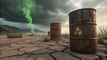 ディストピアな世界観、朽ち果てたドラム缶と不気味な光