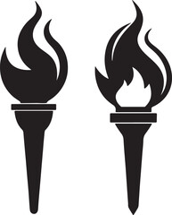 fire torch silhouette, black and white silhouette, vector and illustration