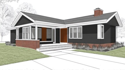 Fototapeta premium Modern Ranch House Architectural Design Rendering