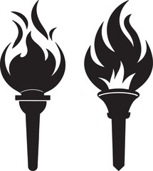 fire torch silhouette, black and white silhouette, vector and illustration