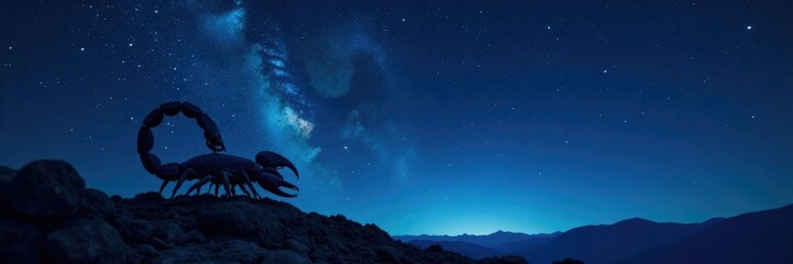 Scorpio constellation against a vast dark blue night sky with stars and Milky Way, milky way, fine art, nighttime