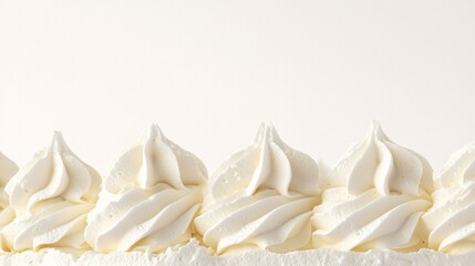 close-up of whipped cream with peaks forming a perfect mound, isolated against a white background, ideal for showcasing its soft texture in dessert applications. whipped cream, close-up, perfect 