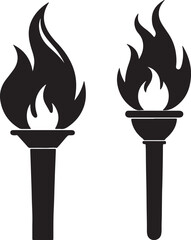 fire torch silhouette, black and white silhouette, vector and illustration