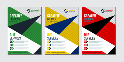 Flyer templates for a business, Different Geometric shape in different colors for trade shows, conferences, networking events, community gatherings, consultants, contractors, cleaning services etc.