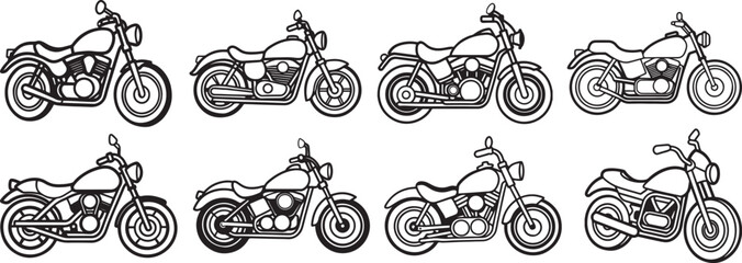 set of motorcycle line art, black outline, vector and illustration, line art and outline © 69creativedesigner