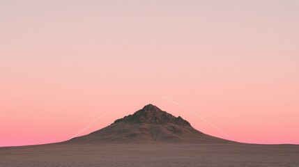 Serene mountain silhouette against soft pastel sky at dusk, evok