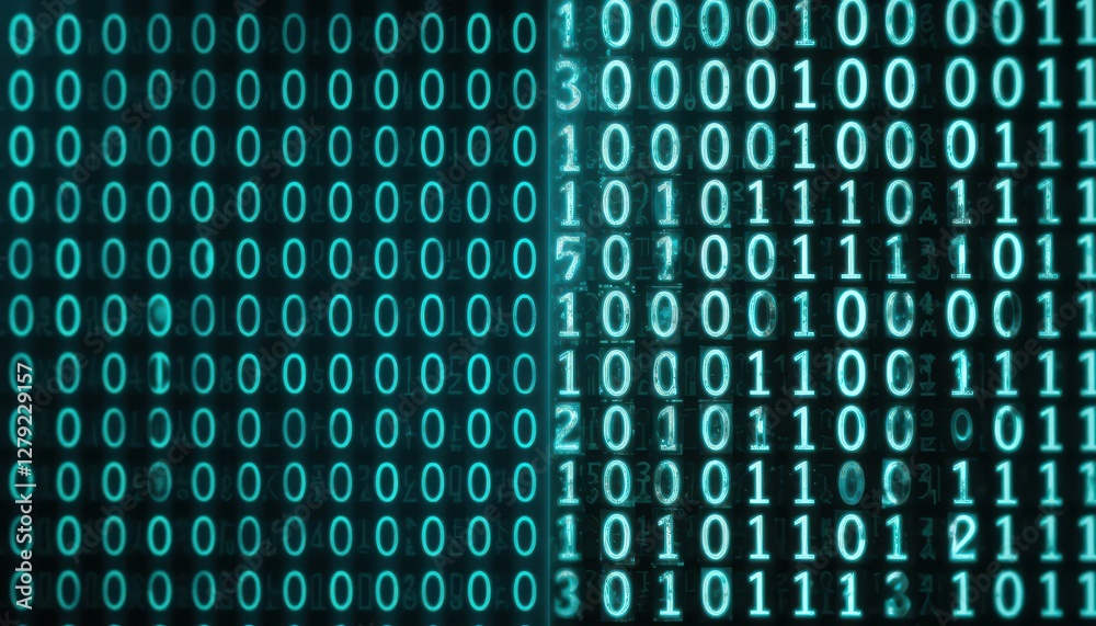 Poster abstract digital background with blue binary code on dark surface
