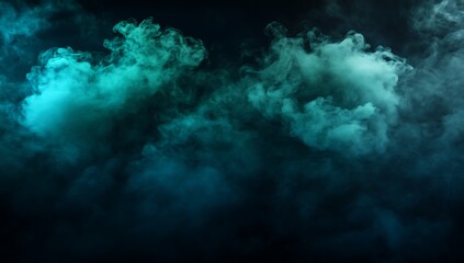 Fototapeta premium Teal Smoke on Black Background A Dramatic Image of Teal Colored Smoke or Fog Against a Dark Black Background