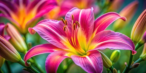 Fototapeta premium AI-generated pink day lily portrait, exquisite detail.