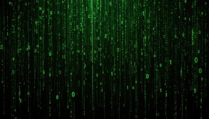 Green Digital Rain with Binary Code and Glowing Numbers