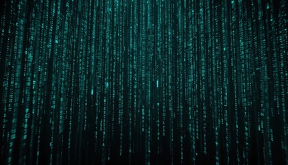 Glowing Green Digital Rain of Binary Code on Dark Background