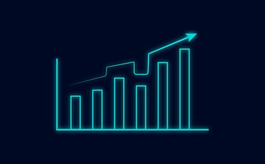 Neon Business graph chart icon on black background. growth concept neon line moving. Growth finance graph chart.