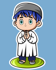 Little muslim boy with greeting hand