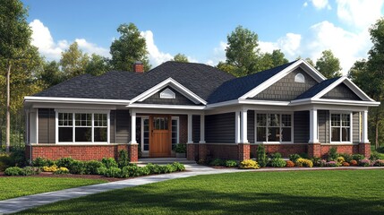 Obraz premium Modern Ranch Style House Brick and Gray Siding