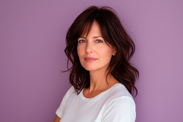 Fototapeta premium haircare model in her 40s with nice smooth hair white T-shirt