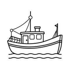 Nautical Fishing Boat Line Art Vector for Craft Projects