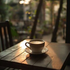 Obraz premium Warm latte on a sunny morning. Perfect start!