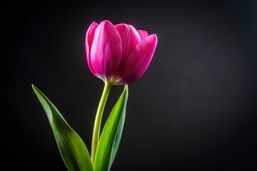 Naklejka premium Minimalist Pink Tulips Black Background Photography - Simple Elegant Flower Image