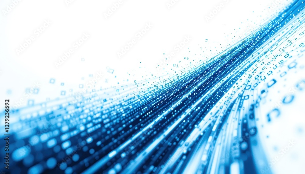 Poster abstract digital wave of blue particles and binary numbers flowing