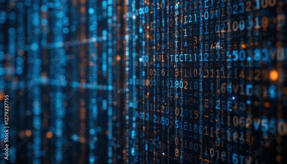 Poster futuristic digital matrix with binary code and glowing elements
