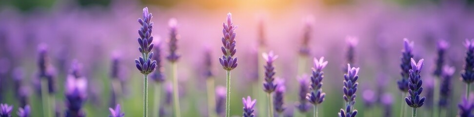 Obraz premium Purple lavender flowers in a field with soft focus, soft focus, garden blooms