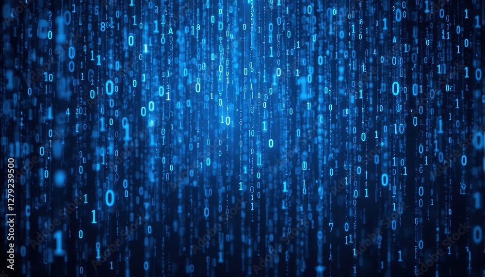 Poster abstract digital background with blue binary numbers falling down