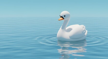 Obraz premium Swan Floating Calmly on Water with Blue Sky and Gentle Ripples