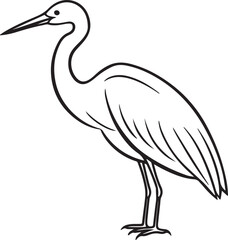 egret bird line art, black outline, vector and illustration, line art and outline