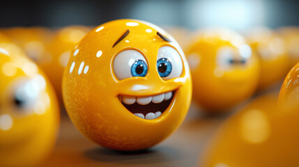 Bright and cheerful yellow emoji balls are showcasing their happy expressions