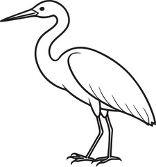 egret bird line art, black outline, vector and illustration, line art and outline