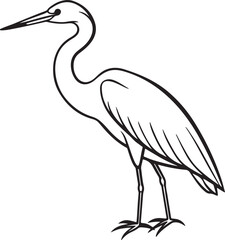 egret bird line art, black outline, vector and illustration, line art and outline