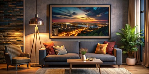 Night photography art, framed.  Eclectic style for your living room.