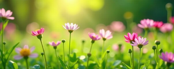 Obraz premium Wildflowers swaying gently in a spring breeze, bloom, greenery, nature