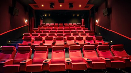 Explore a modern cinema interior with plush red seating and advanced sound system at a local theater