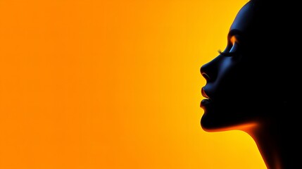 Silhouette of a Black woman's face against a vibrant orange background.  A striking profile.