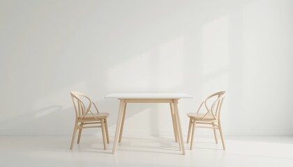 Minimalist Dining Area with Wooden Chairs and Bright Interior Light