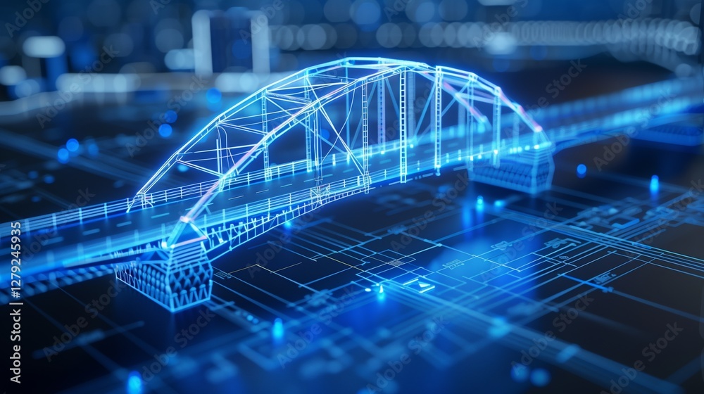 Wall mural vision of architecture of a 3d model bridge project