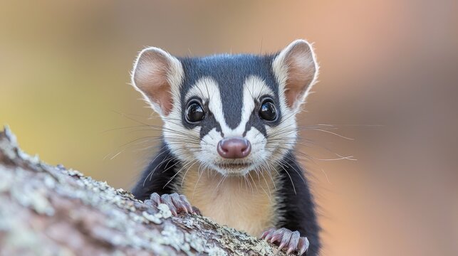 Adorable masked palm civet peering from tree, wildlife, nature