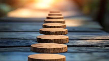 Obraz premium Minimalist Wooden Roadmap for Business Growth Strategy with Milestones and Goals