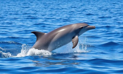 Joyful dolphin leaps from ocean waves