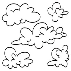 Collection of outline vector images of clouds in the sky