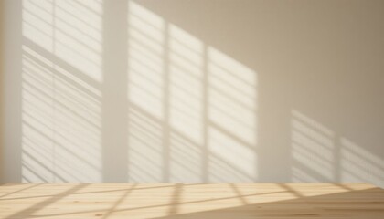 Obraz premium Soft Light and Shadow Patterns on a Minimalist Wooden Table Surface