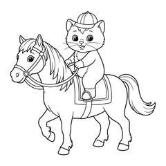 Obraz premium Cute Cat Riding a Horse Coloring Page for kis