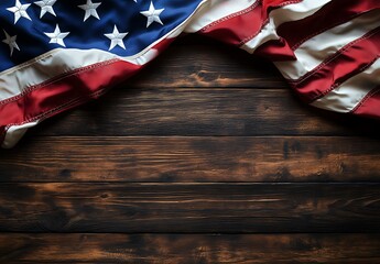 American Flag on Wood with Copy Space A Patriotic Image of the Stars and Stripes on a Rustic Wooden Background with Room for Text or Design