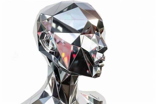 Reflective Abstract Sculpture of a Human Face in Profile View