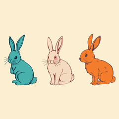 Cute rabbits in various poses. Rabbit animal icon isolated on background. For Moon Festival, Chinese Lunar Year of the Rabbit, Easter decor.