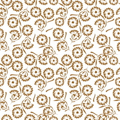 Seamless floral pattern, liberty ditsy print with gently tiny flowers. Cute botanical design, pretty ornament: hand drawn plants, simple small flowers, tiny flowers on a light pink background. Vector