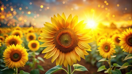 Fototapeta premium Sunflowers Bokeh Background, Floral Border, Summer Garden, Beautiful Sunflower Photography, Artistic Bokeh Effect