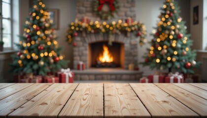 Cozy Christmas Living Room with Fireplace and Festive Decorations
